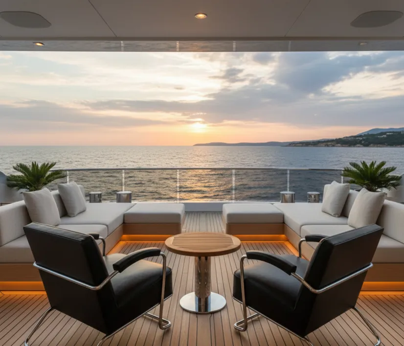 Duas poltronas art deco com vista para o mar