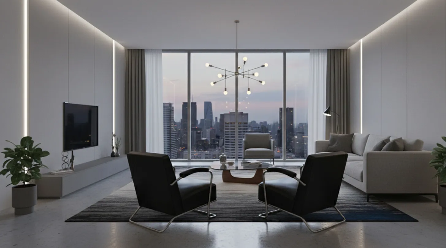 deux fauteuils anciens de style Art Déco avec vue sur la ville.