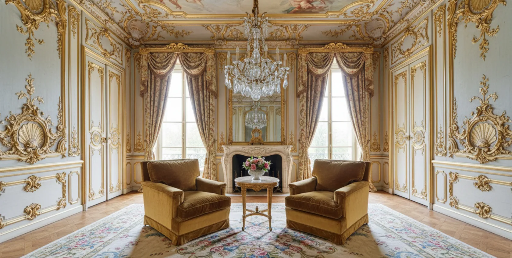 Due poltrone antiche da restaurare in un ambiente elegante.