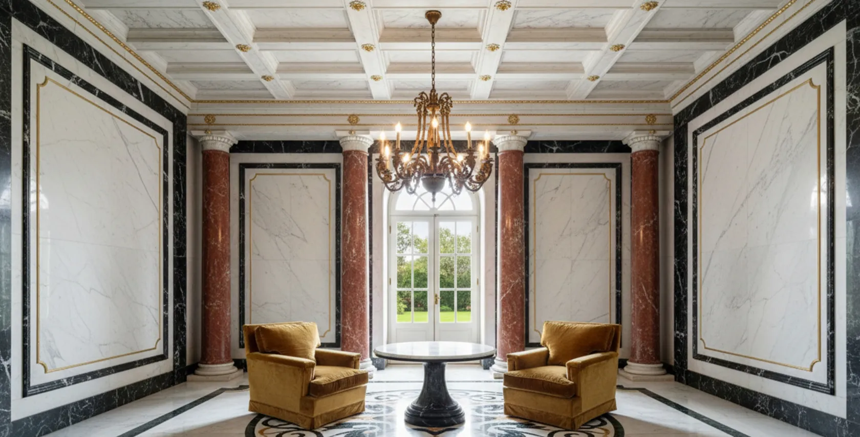 zwei antike Sessel im Art Deco-Stil in einem eleganten Raum