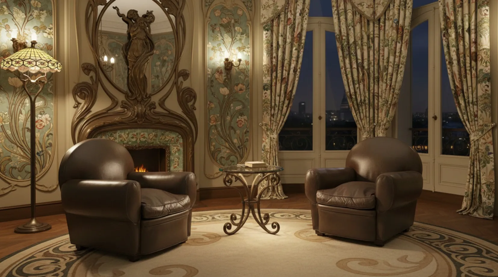 Duas poltronas de design antigo Ruhlmann em uma sala elegante