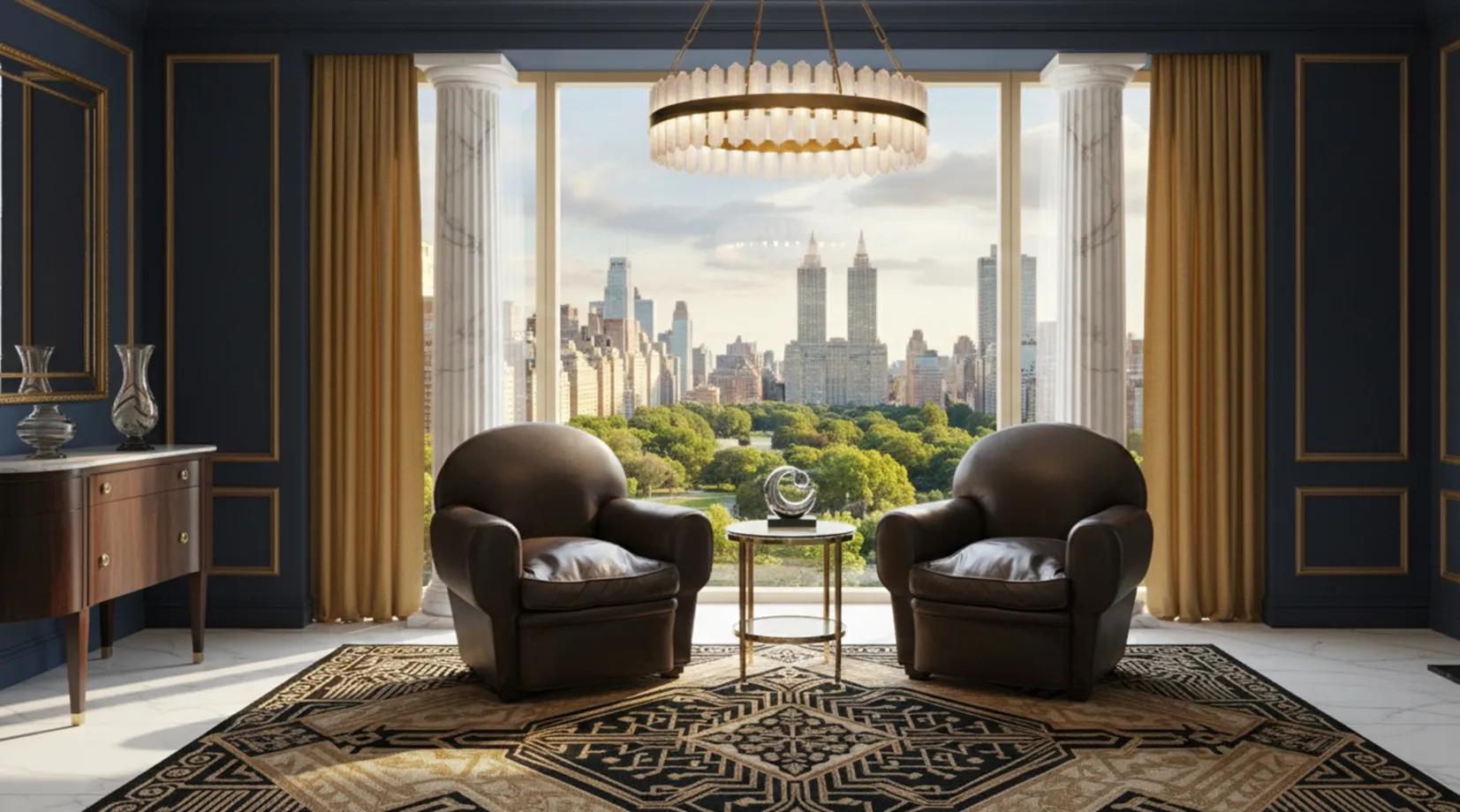 Two antique armchairs with an elegant design in a bright room