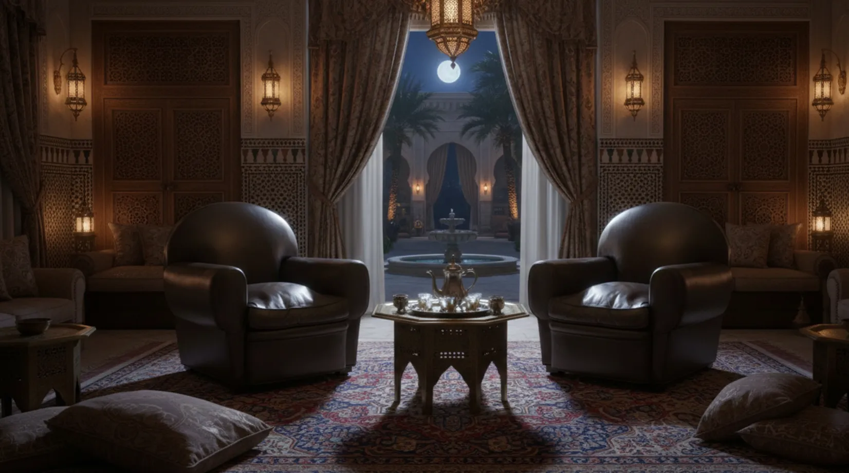 Due poltrone antiche in un ambiente accogliente con illuminazione soffusa e decorazioni eleganti.