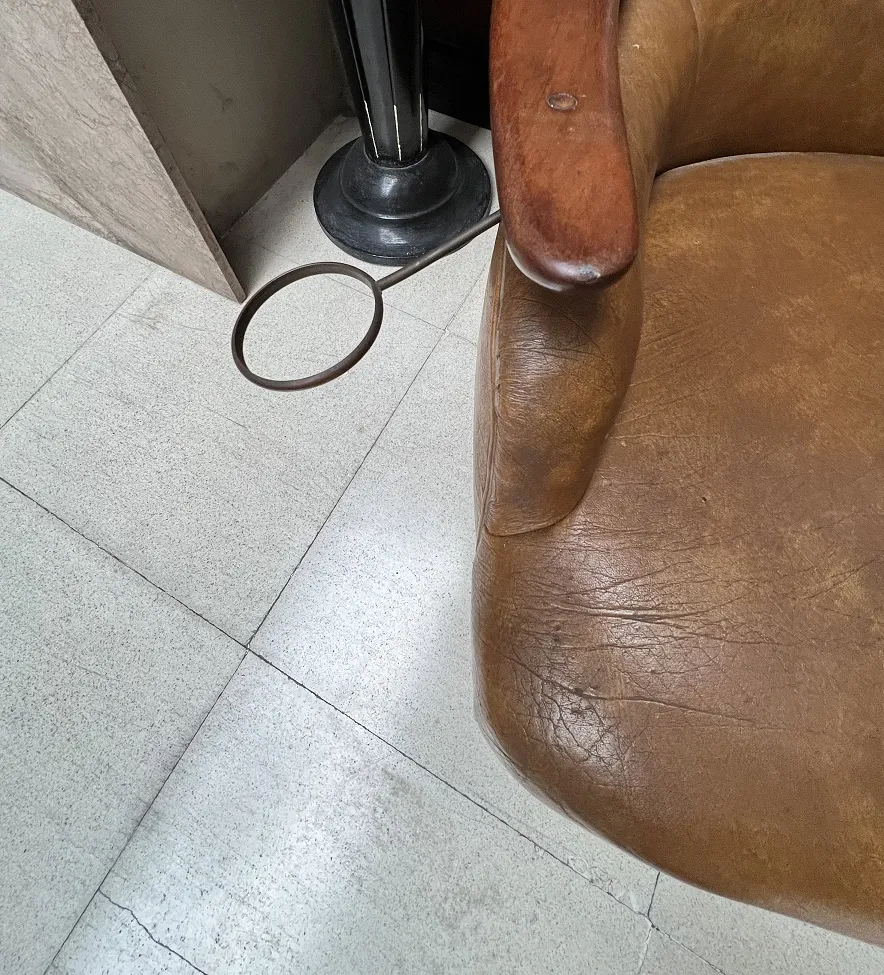 dettagli visibili su poltrone antiche, necessità di restauro, ambiente interno