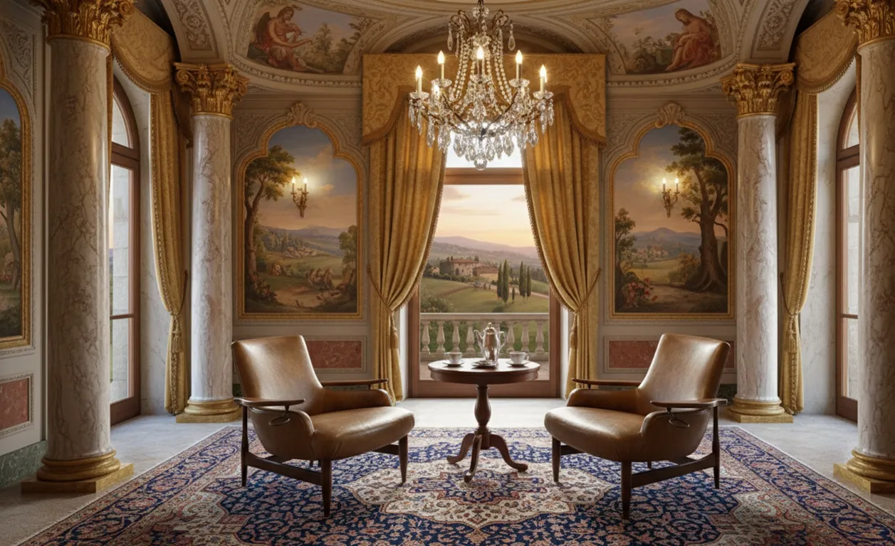 Vue de deux fauteuils antiques finlandais dans un élégant salon.