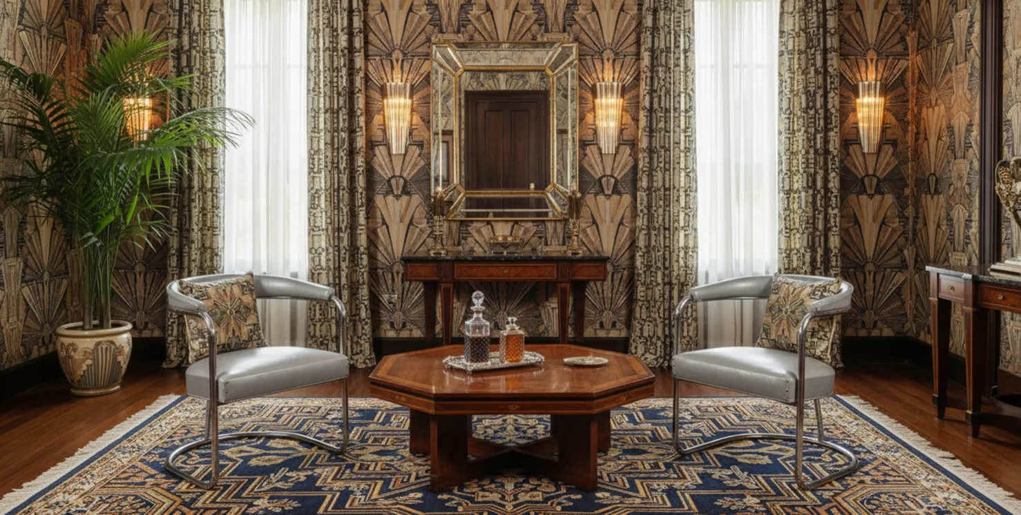 Deux fauteuils anciens à restaurer, situés dans un environnement décoré avec des détails subtils.