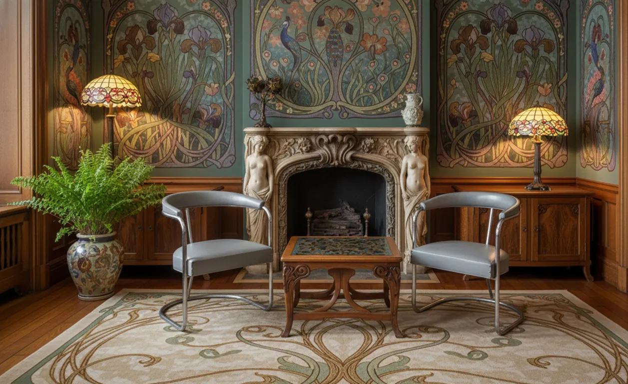 deux fauteuils antiques avec base circulaire dans un cadre élégant.