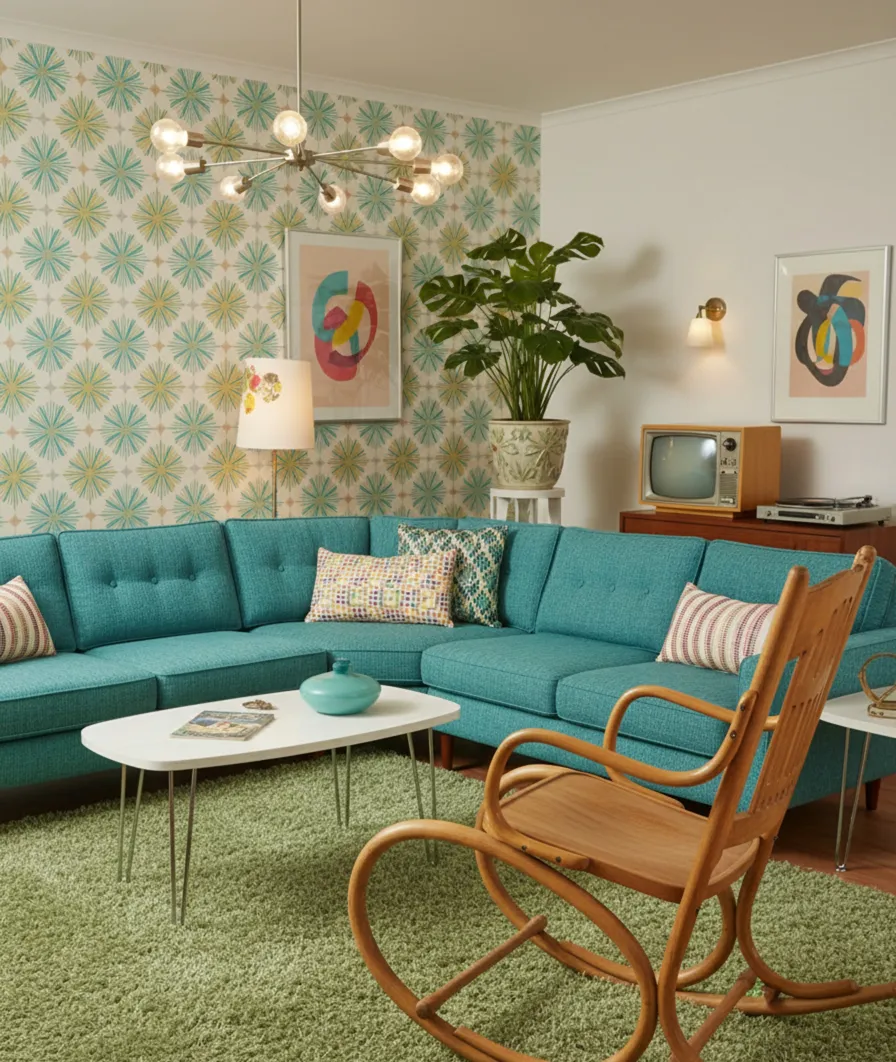 Sillón hamaca antiguo de Lorenz Thonet en un entorno retro