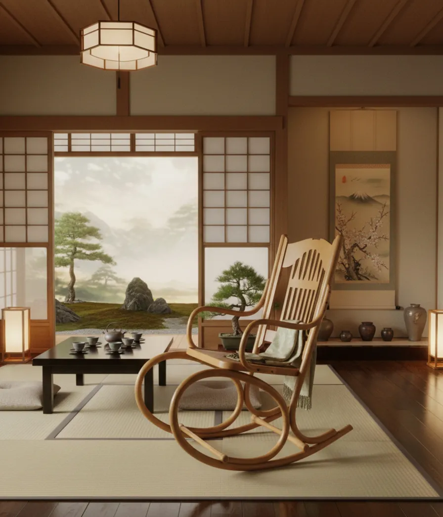 Cadeira de rede antiga de Lorenz Thonet em um ambiente tranquilo.