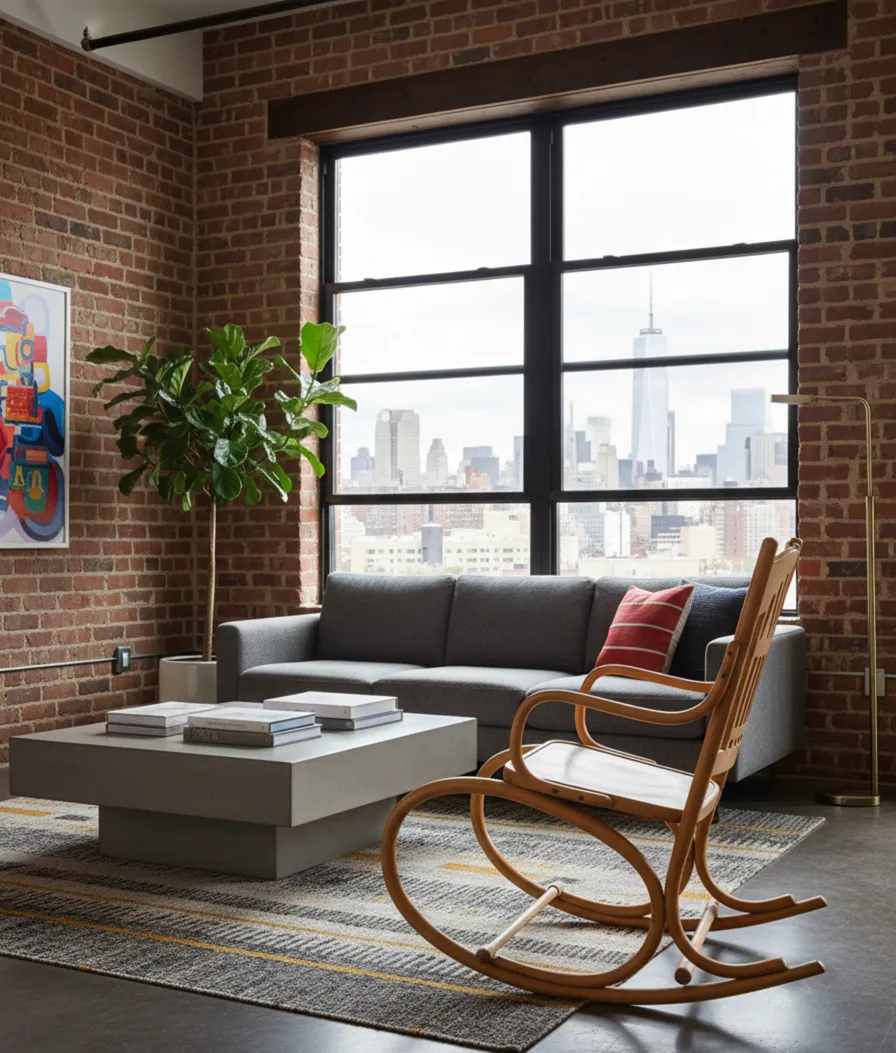 antik hängemattenstuhl von lorenz thonet im modernen wohnzimmer