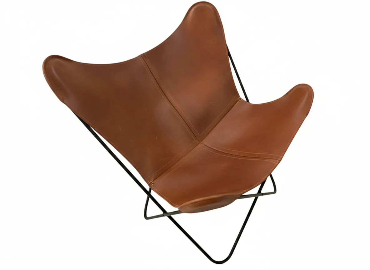 Sillón antiguo BKF con diseño curvado y estructura elegante, en ambiente contemporáneo.