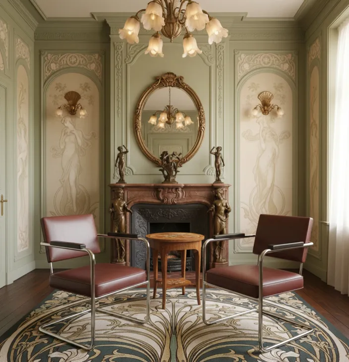 deux fauteuils antiques dans un salon décoré de façon élégante