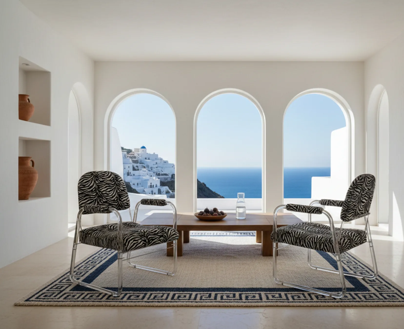 Duas poltronas antigas com design em preto e branco em um ambiente moderno e iluminado.