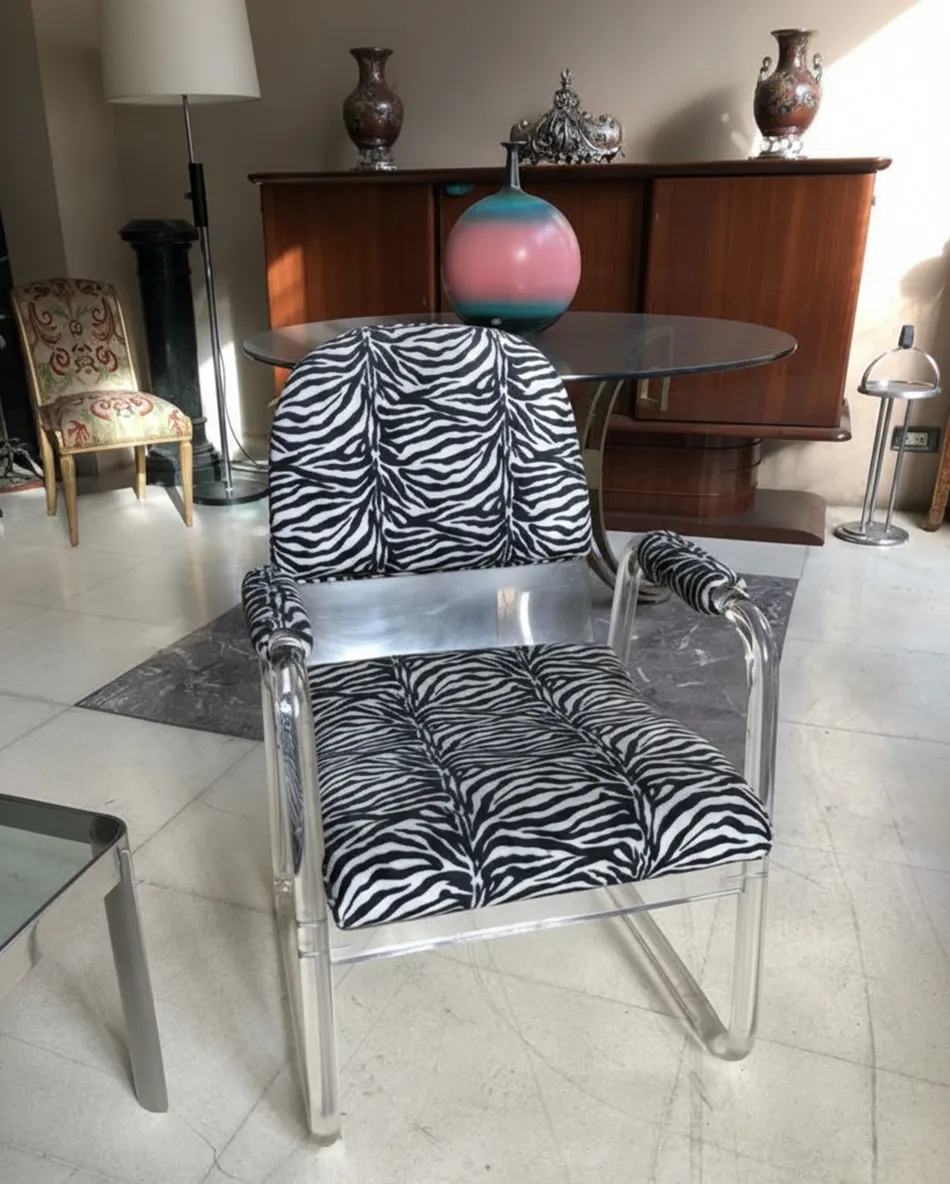 Dos sillones antiguos con un patrón de cebra en un ambiente acogedor