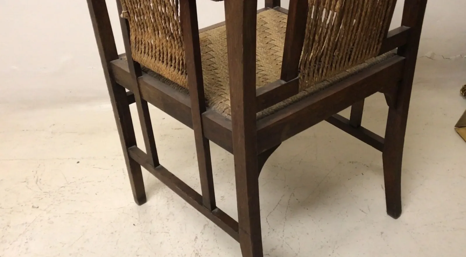 Antique desk chair with backrest, neutral background