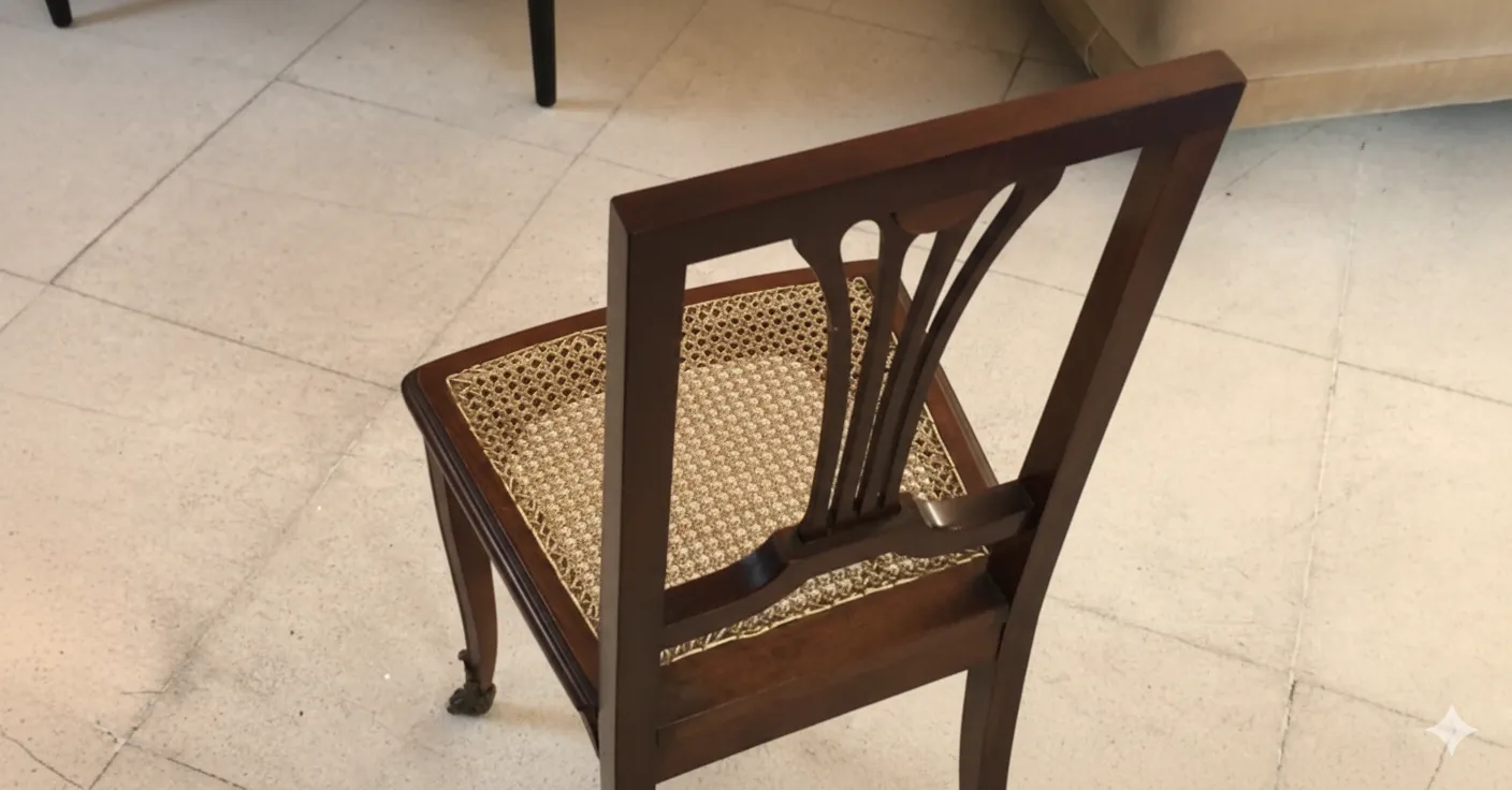 Zwei antike Stühle mit dekorativen Rückenlehnen in einem eleganten Ambiente