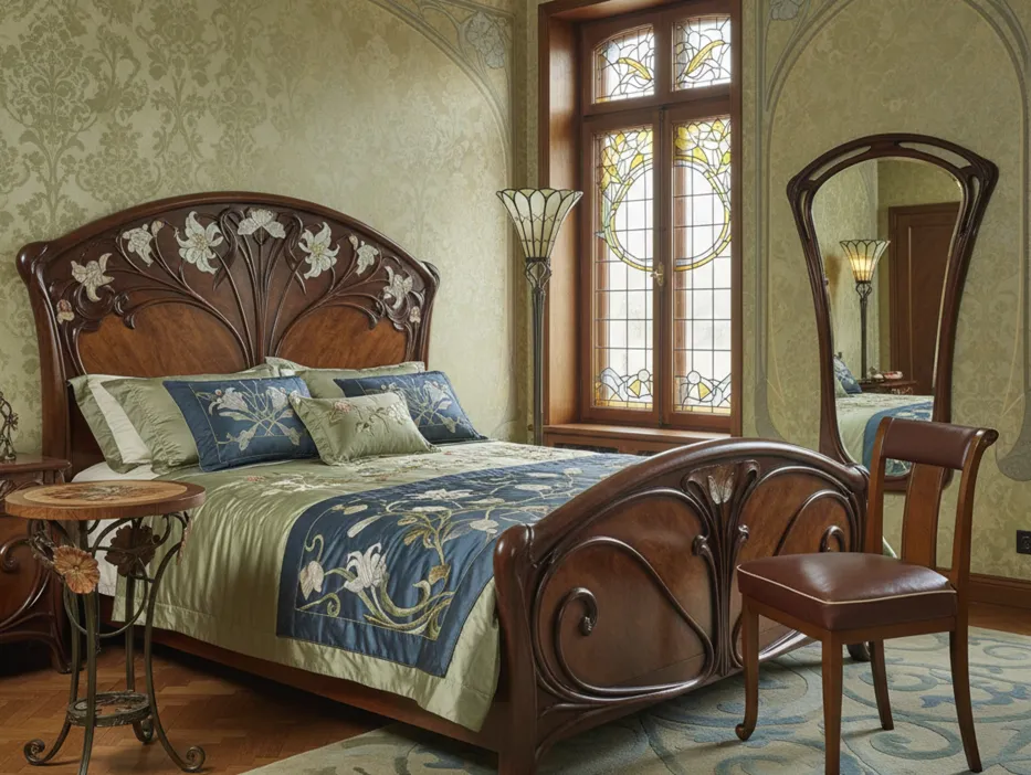 Antique chair in a classic room with floral patterns.