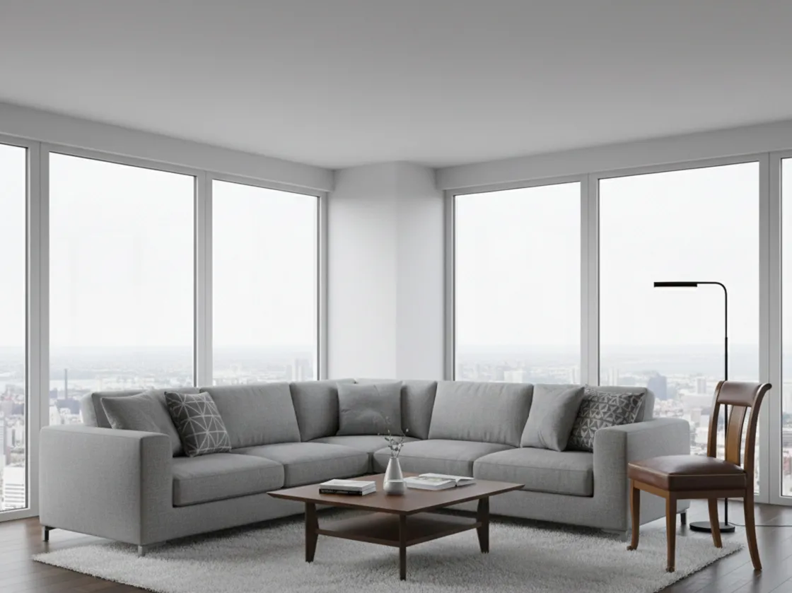 cadeira antiga para restaurar em um ambiente moderno com sofá e mesa