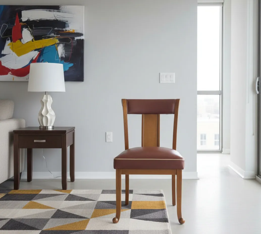 silla antigua con un diseño limpio, en un ambiente moderno.