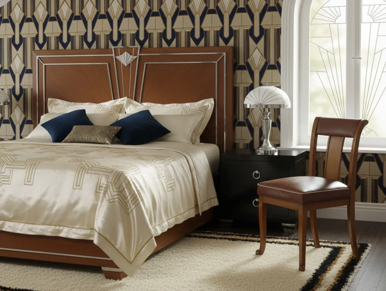 Antiker Stuhl zur Restaurierung in einem art-deco Schlafzimmer