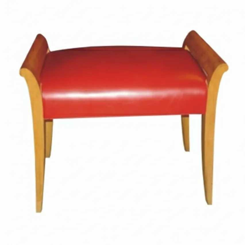 tabouret art déco avec rembourrage rouge et pieds courbes