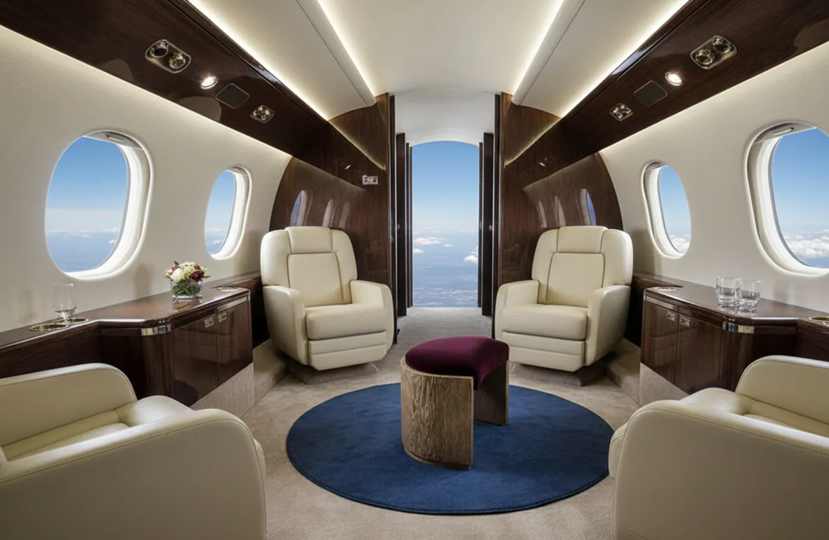 banqueta antiga com assento acolchoado em um avião luxuoso