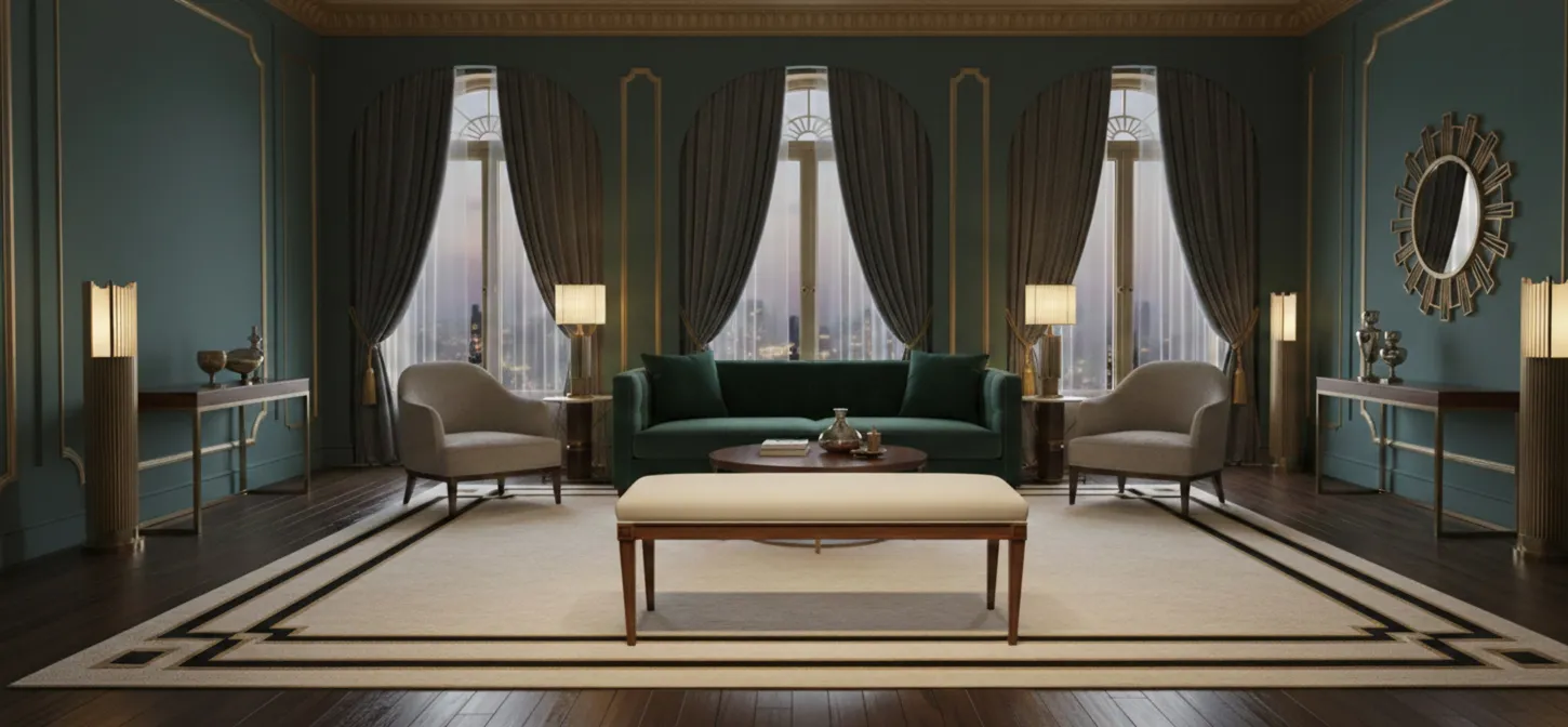 antique stool in an elegant setting with armchairs and lamps