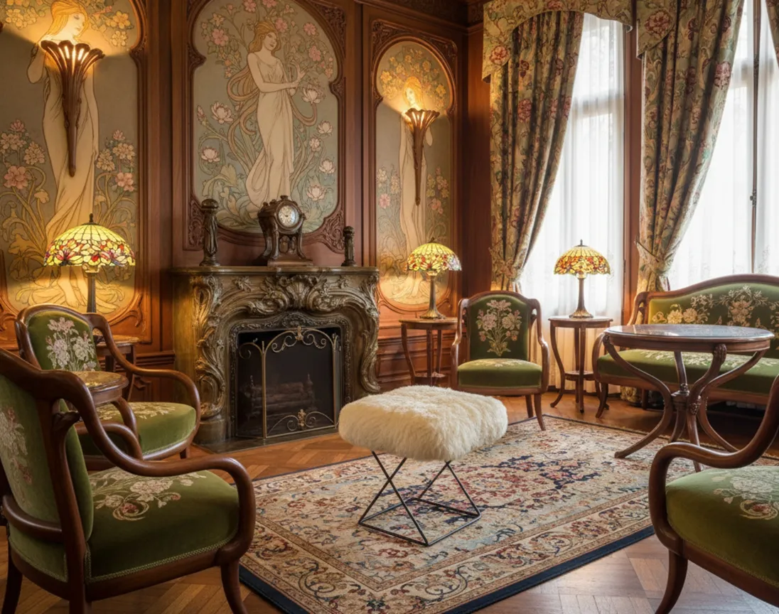 Античный табурет с классическим дизайном в elegante комнате.