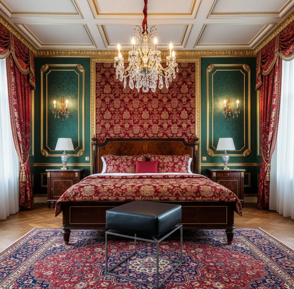 black antique stool in a decorated bedroom