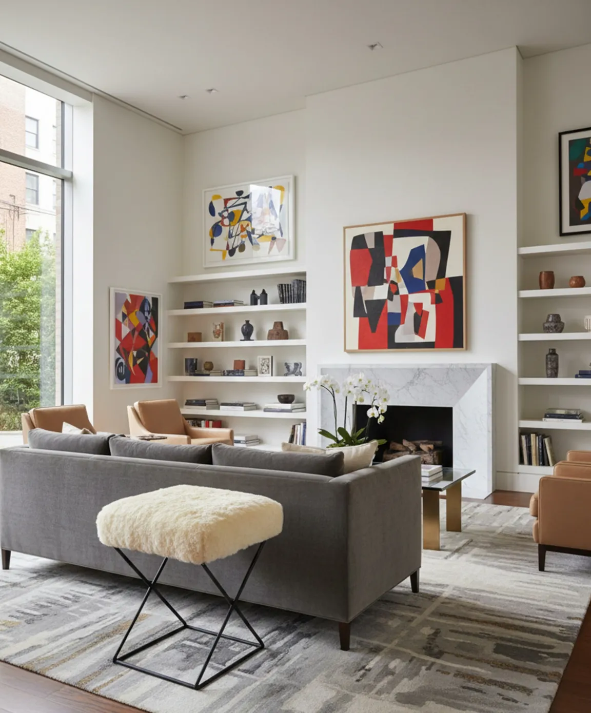 Tabouret ancien avec un design moderne dans un salon lumineux