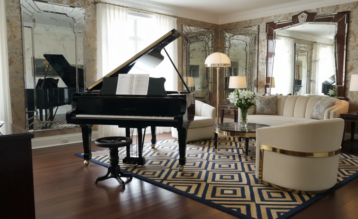 sgabello antico thonet in stanza elegante con pianoforte