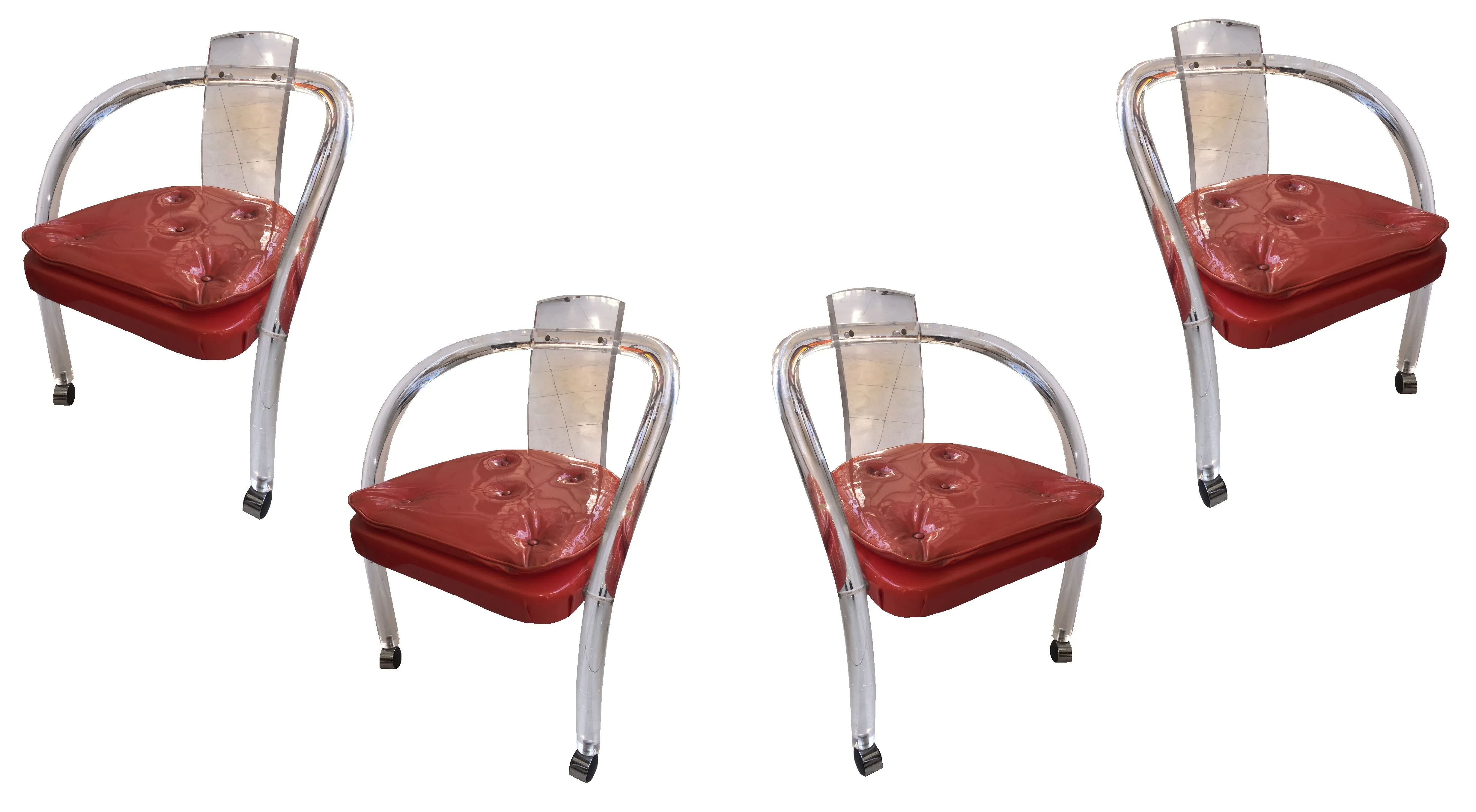 Set di 4 poltrone antiche con cuscini rossi