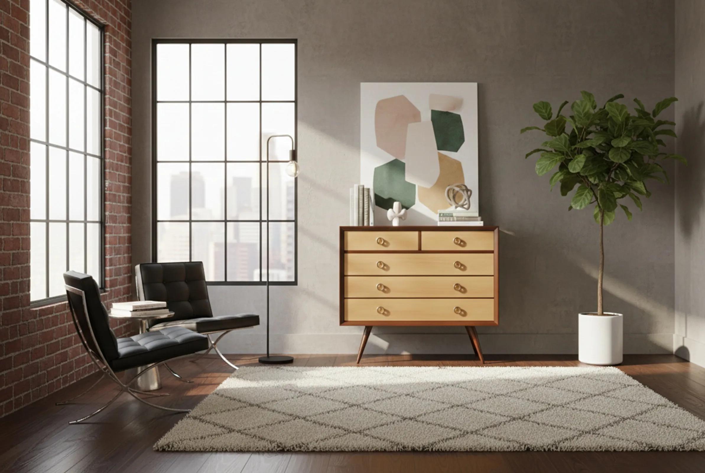 古老的橱柜，金色手柄，置于优雅环境中