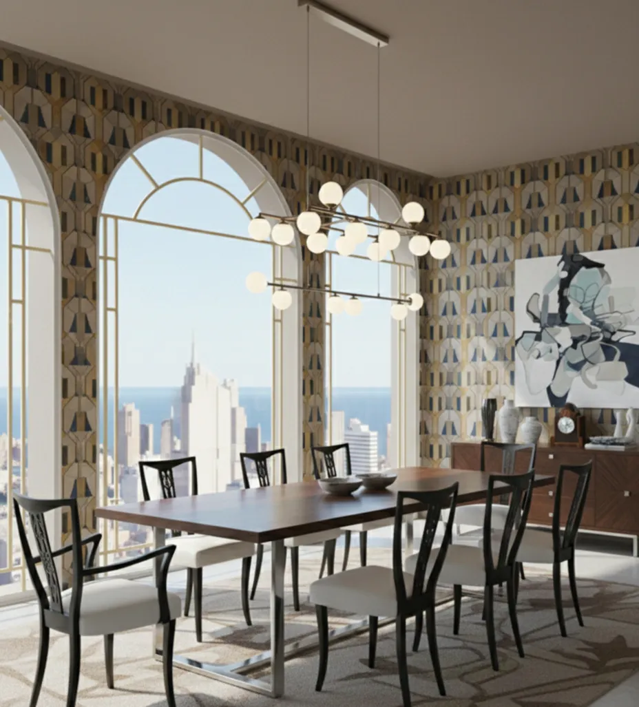 set aus 6 stühlen und 2 sesseln antiquitäten in einem modernen esszimmer