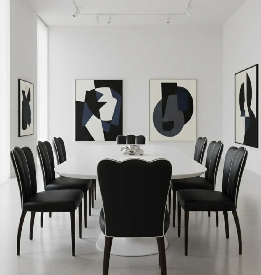 six chaises et deux fauteuils antiques dans un cadre moderne