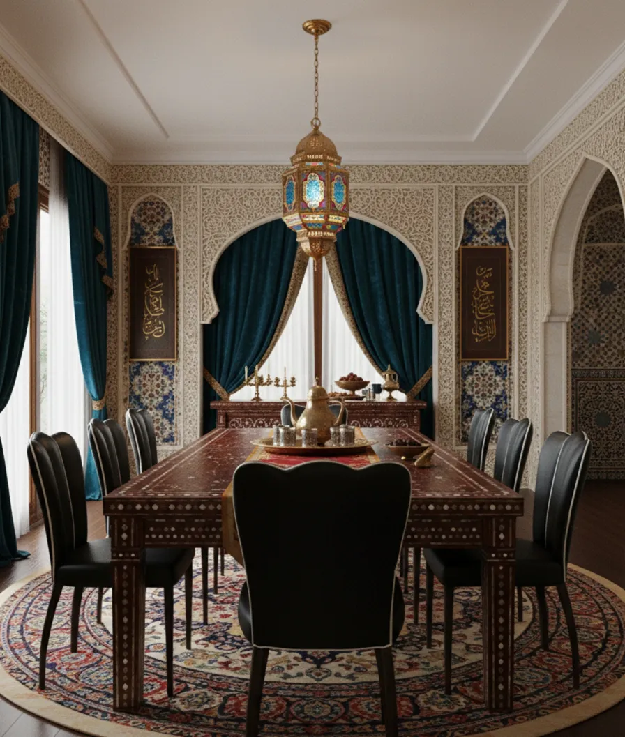 Conjunto de 6 sillas y 2 sillones antiguos en interior elegante con decoración rica