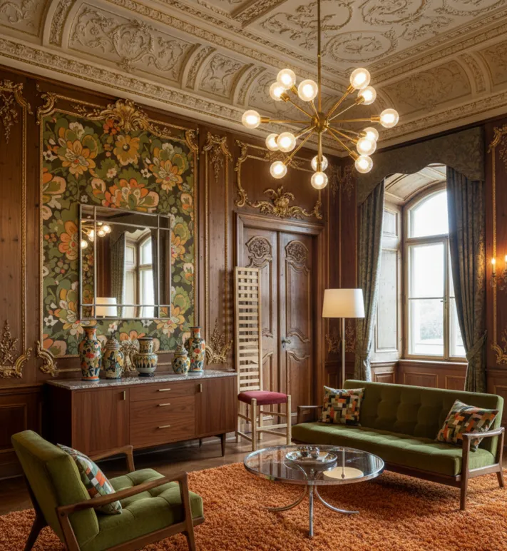 पुरानी कुर्सी सजावट के साथ एक सुंदर वातावरण में