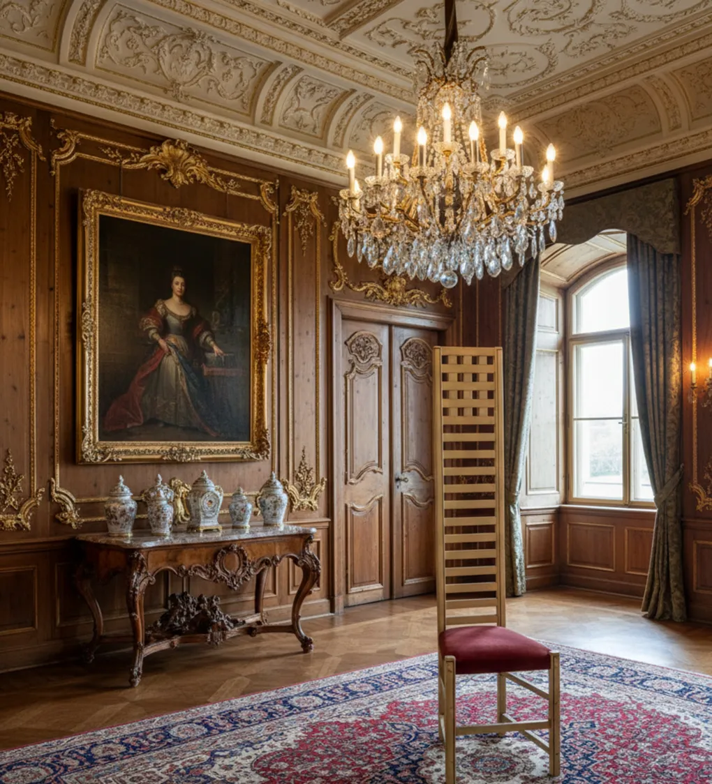 antiker stuhl von joseph hoffman in einem eleganten raum mit kunst