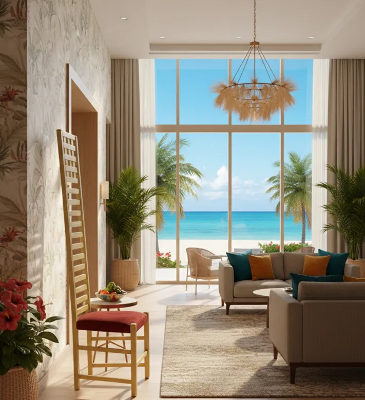 Antique chair by Joseph Hoffman in a bright tropical setting.