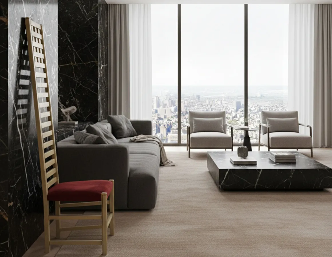 Antique chair by Joseph Hoffman in a modern living room