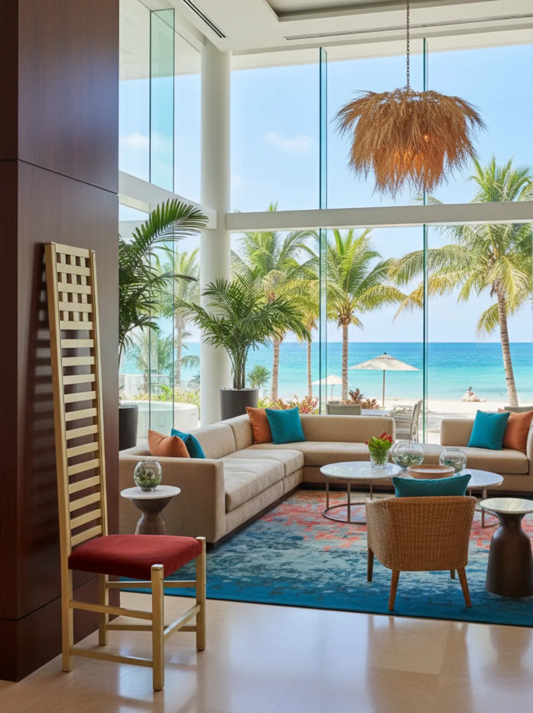 Antique chair joseph hoffman in a bright setting with ocean view.