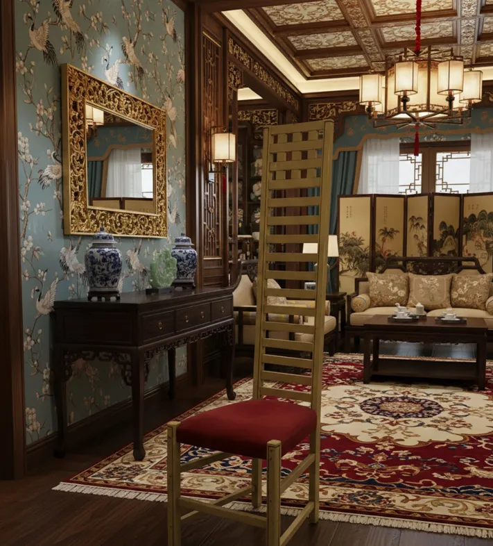 cadeira antiga joseph hoffman em ambiente floral elegante