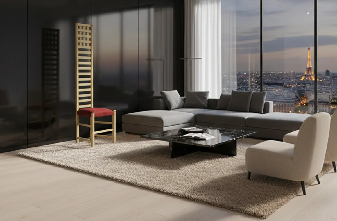 chaise antique au design distinctif dans un environnement moderne minimaliste