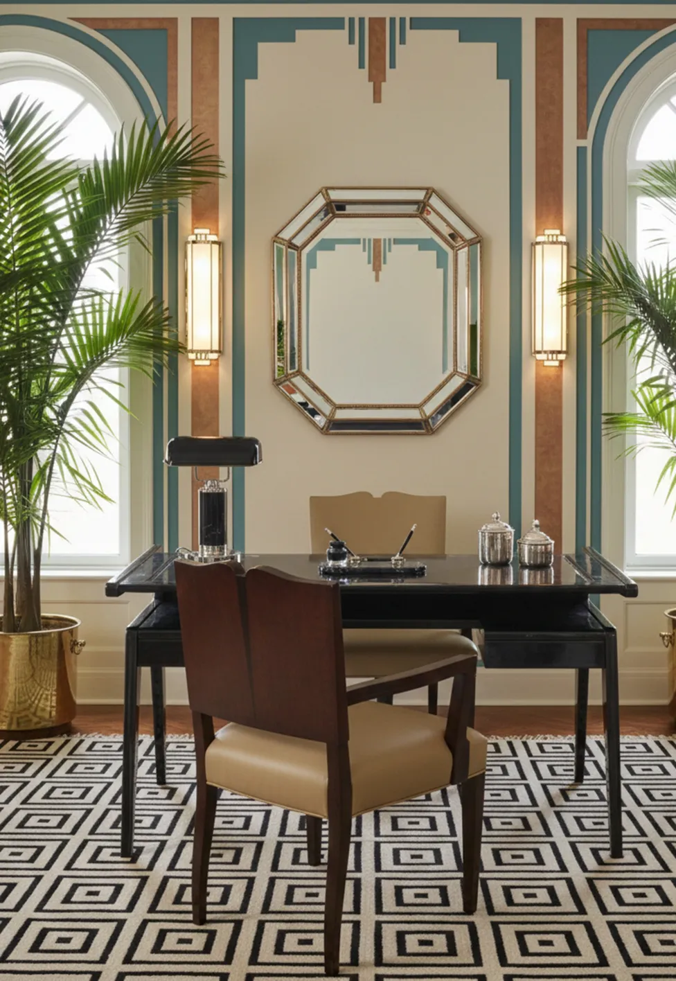 Antiker Sessel im Art-Déco-Stil mit eleganten Farben und anspruchsvollem Design.