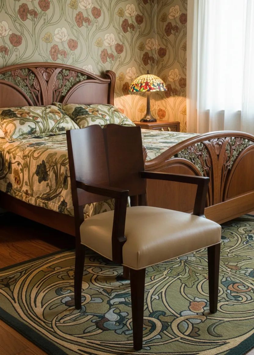 Antique armchair with elegant design in cozy room