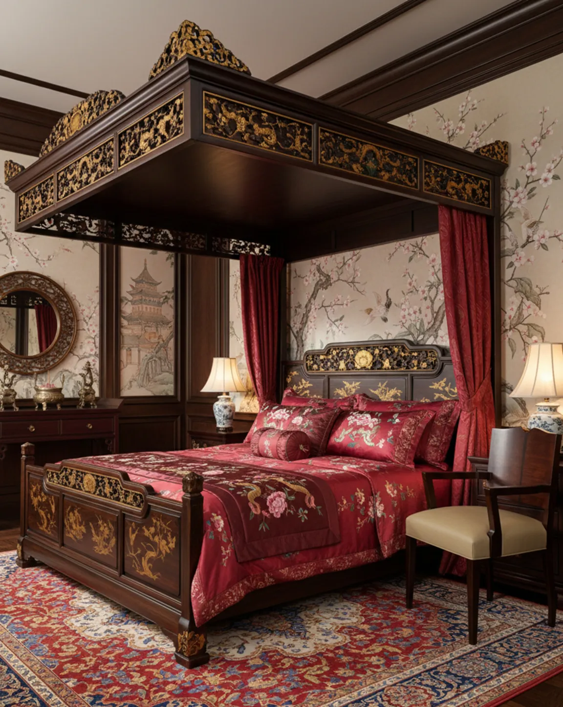 كرسي بذراعين قديم بتصميم آرت ديكو في بيئة أنيقة