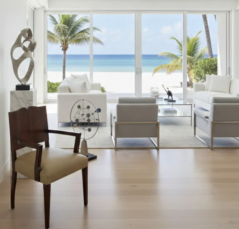 Antique Art Deco armchair in a modern beachside setting.