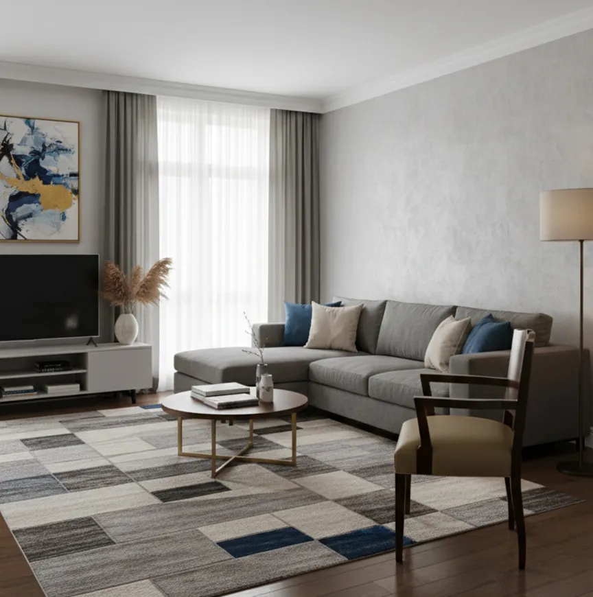 Antiker Sessel im Art-Déco-Stil in einem modernen Wohnzimmer.