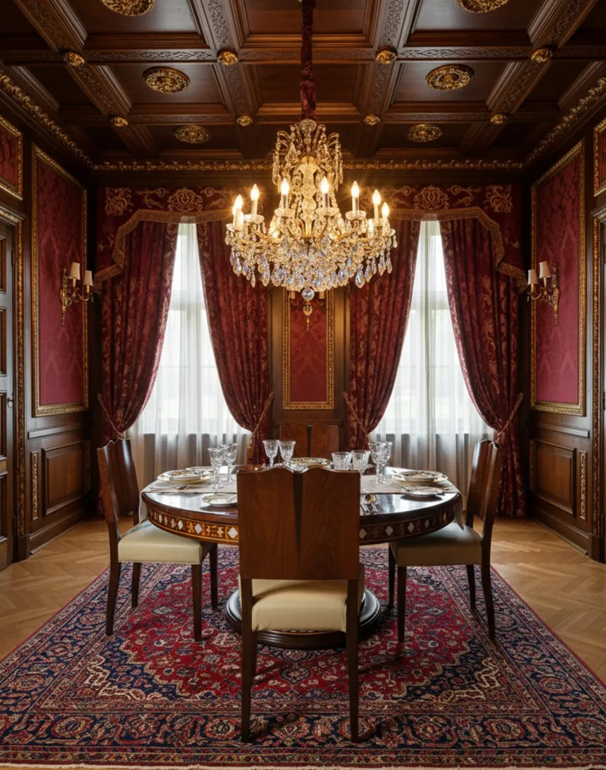 Quattro sedie antiche in una sala da pranzo elegante