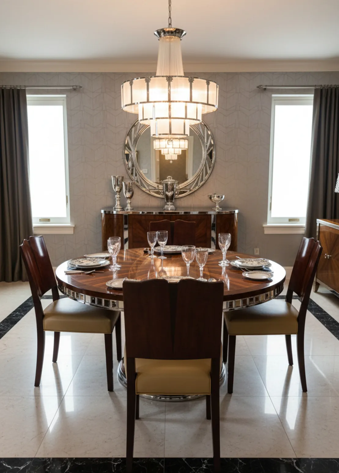 Quattro sedie antiche in una sala da pranzo elegante